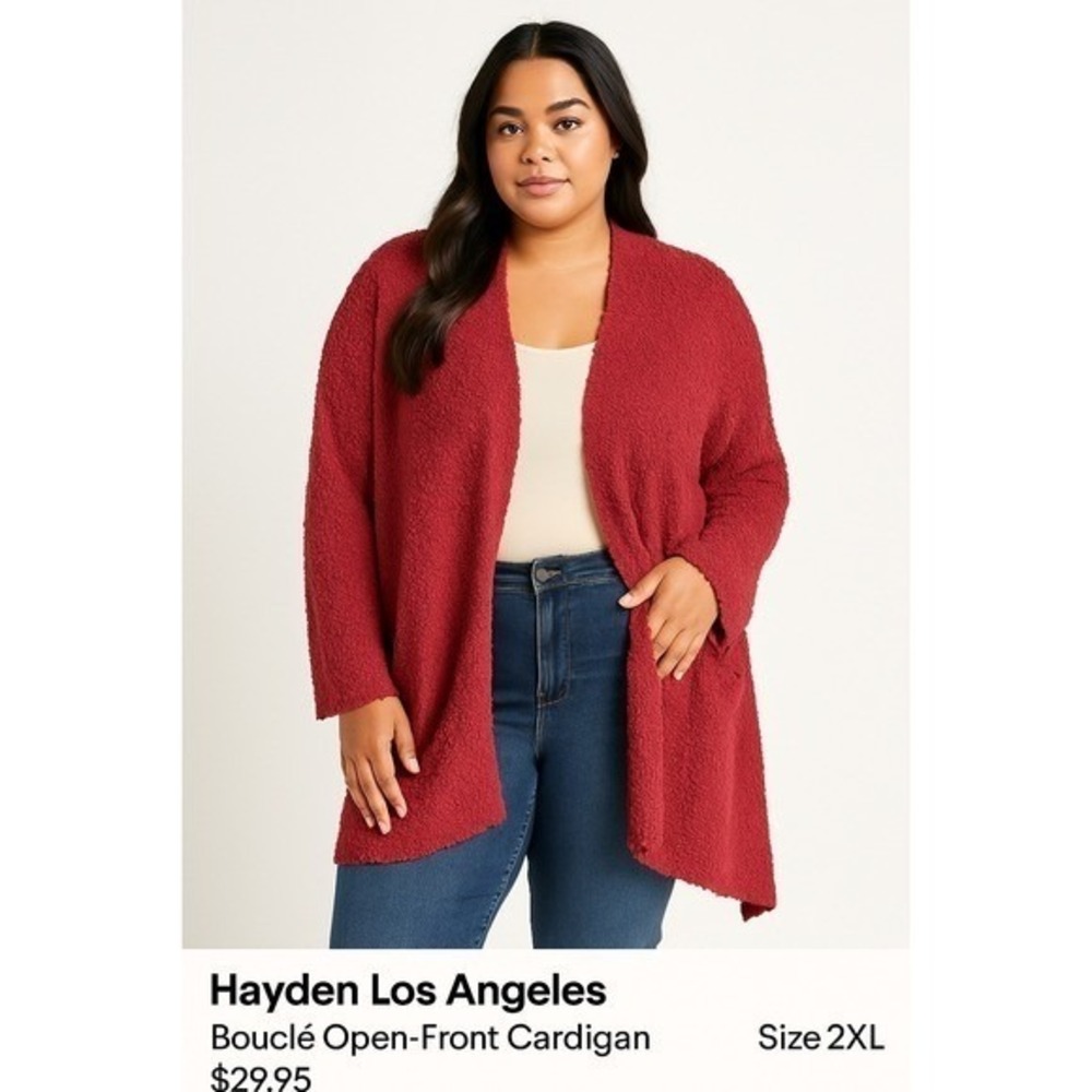 Hayden Los Angeles Women's 2XL/3XL Red Boucle Open Front Cardigan Cozy Layer